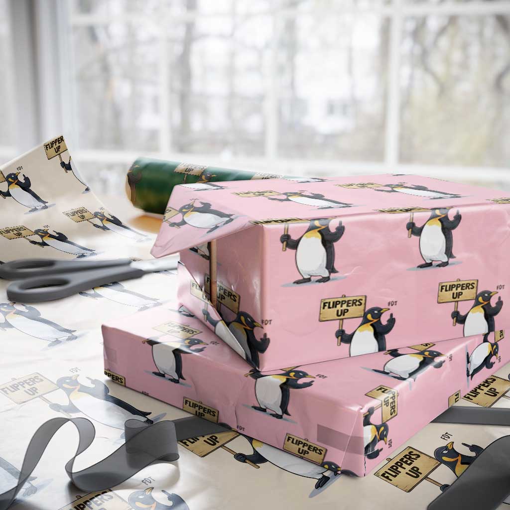 Penguins Resist Wrapping Paper Roll Flippers Up Protest TS14 Light Pink Print Your Wear