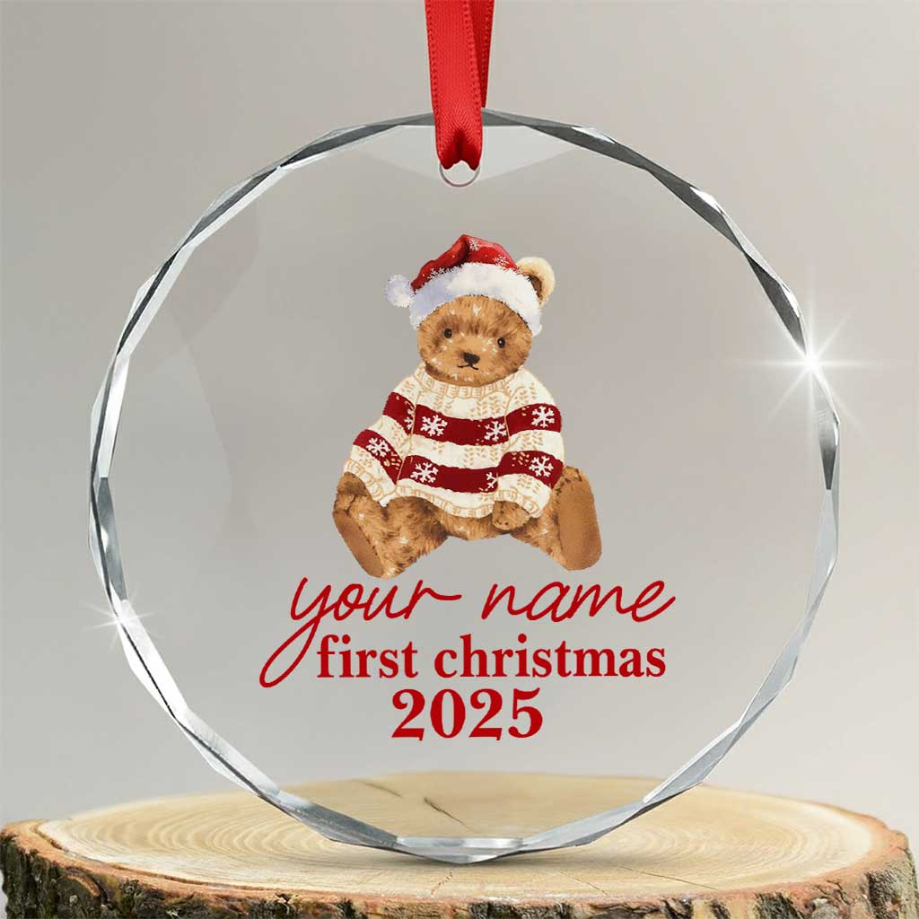 Personalised My First Christmas Crystal Glass Ornament Custom Name Newborn Baby 1st Xmas TS10 Transparent Glass 3'' Circle Print Your Wear