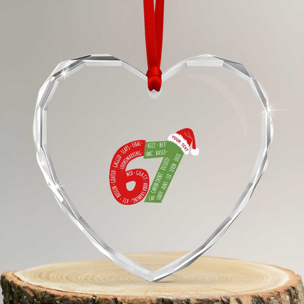 Personalized 67 Christmas Heart Crystal Glass Ornament Custom Text Rizz Aura Farming Six Seven Meme Gen Alpha TS11 Transparent Glass 3'' Heart Print Your Wear