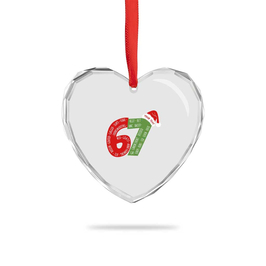 Personalized 67 Christmas Heart Crystal Glass Ornament Custom Text Rizz Aura Farming Six Seven Meme Gen Alpha TS11 Print Your Wear