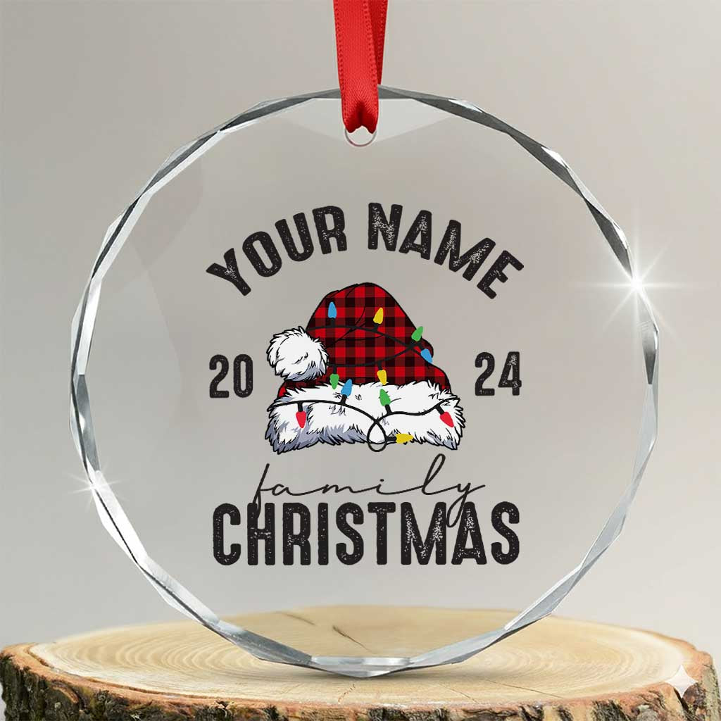 Personalized Christmas Family Crystal Glass Ornament Custom Name Family Christmas 2024 Santa Hat TS11 Transparent Glass 3'' Circle Print Your Wear