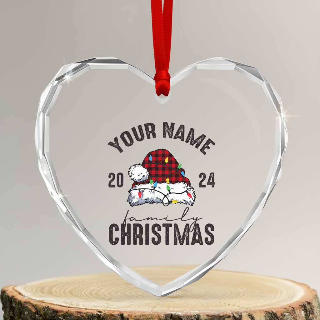 Personalized Christmas Family Heart Crystal Glass Ornament Custom Name Family Christmas 2024 Santa Hat TS11 Transparent Glass 3'' Heart Print Your Wear