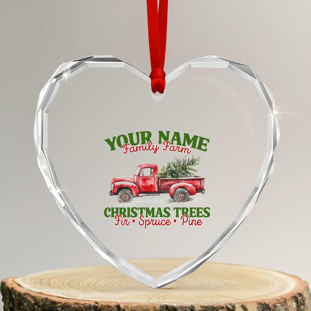 Personalized Christmas Family Heart Crystal Glass Ornament Custom Name Family Farm Christmas Trees Vintage Truck TS11 Transparent Glass 3'' Heart Print Your Wear