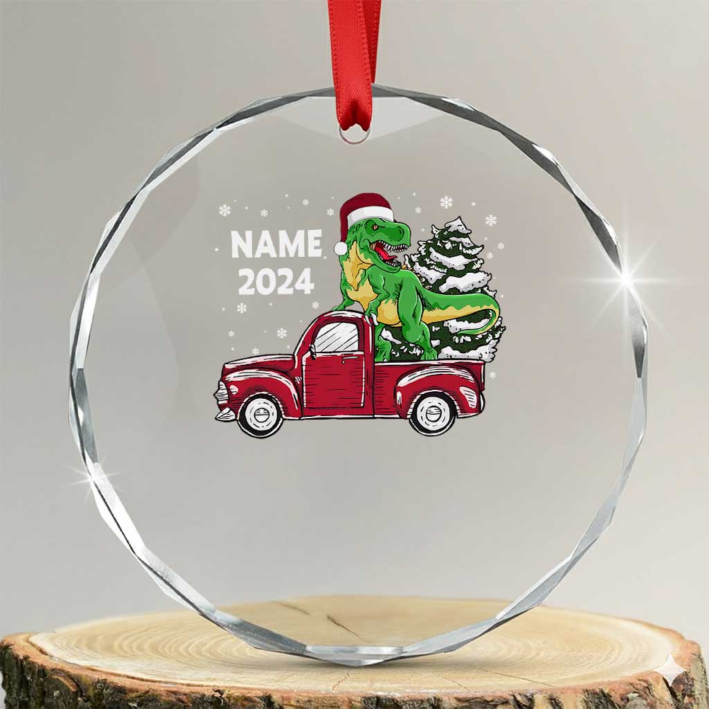 Personalized Dinosaur Xmas Crystal Glass Ornament Custom Name Merry Rexmas Xmas Pet Dino Trex Red Truck Family TS10 Transparent Glass 3'' Circle Print Your Wear