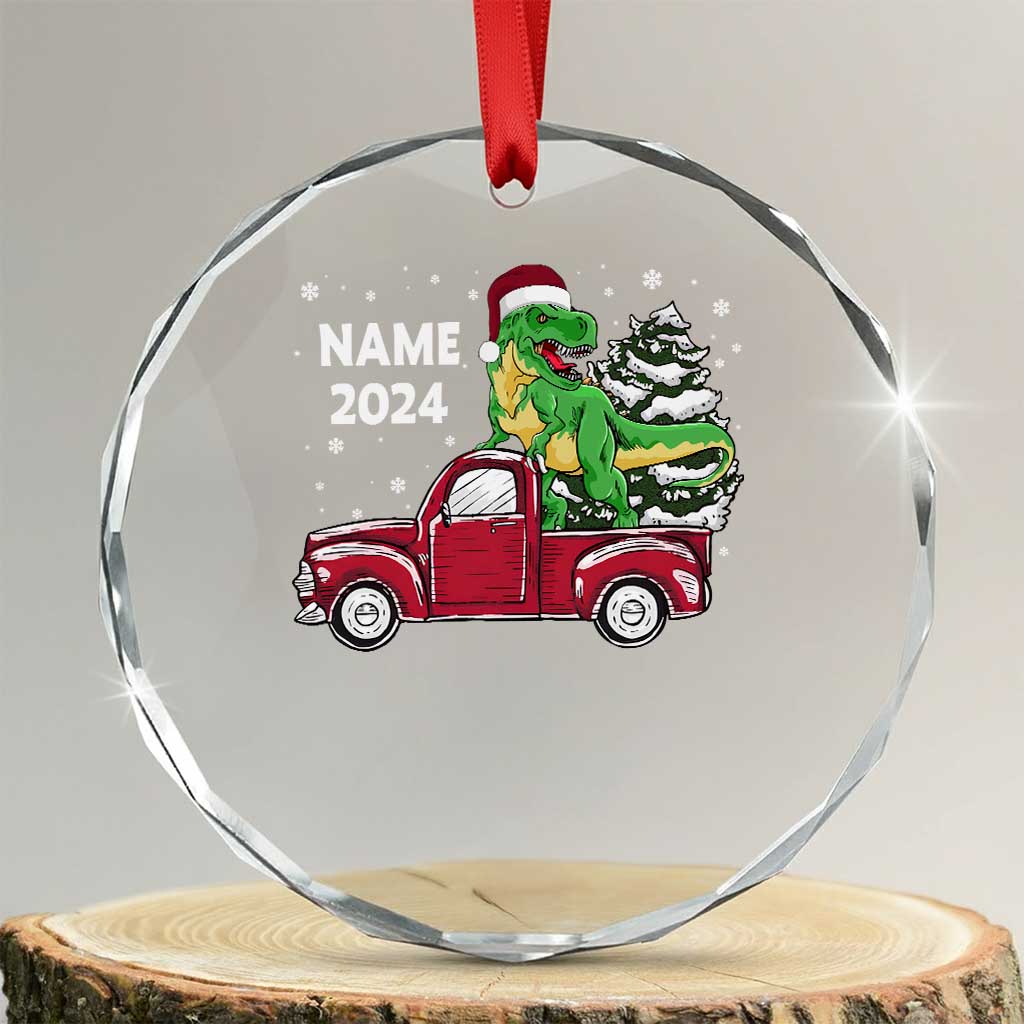 Personalized Dinosaur Xmas Crystal Glass Ornament Custom Name Merry Rexmas Xmas Pet Dino Trex Red Truck Family TS10 Transparent Glass 3'' Circle Print Your Wear