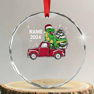 Personalized Dinosaur Xmas Crystal Glass Ornament Custom Name Merry Rexmas Xmas Pet Dino Trex Red Truck Family TS10 Transparent Glass 3'' Circle Print Your Wear