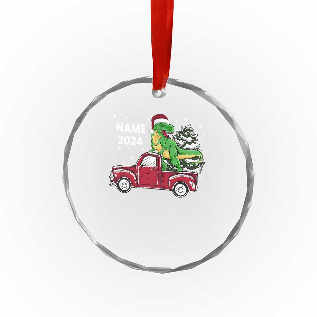 Personalized Dinosaur Xmas Crystal Glass Ornament Custom Name Merry Rexmas Xmas Pet Dino Trex Red Truck Family TS10 Print Your Wear