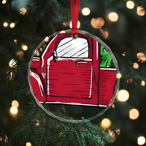 Personalized Dinosaur Xmas Crystal Glass Ornament Custom Name Merry Rexmas Xmas Pet Dino Trex Red Truck Family TS10 Print Your Wear