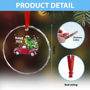 Personalized Dinosaur Xmas Crystal Glass Ornament Custom Name Merry Rexmas Xmas Pet Dino Trex Red Truck Family TS10 Print Your Wear