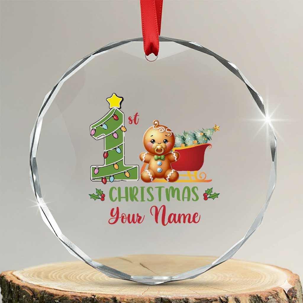 Personalized First Xmas Crystal Glass Ornament Custom Name Baby Gingerbread My 1st Xmas TS09 Transparent Glass 3'' Circle Print Your Wear