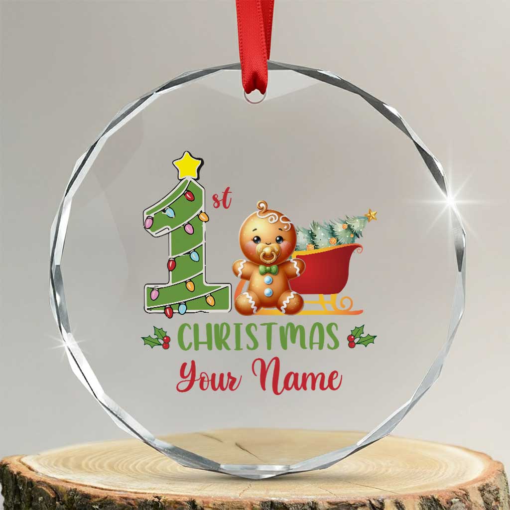 Personalized First Xmas Crystal Glass Ornament Custom Name Baby Gingerbread My 1st Xmas TS09 Transparent Glass 3'' Circle Print Your Wear