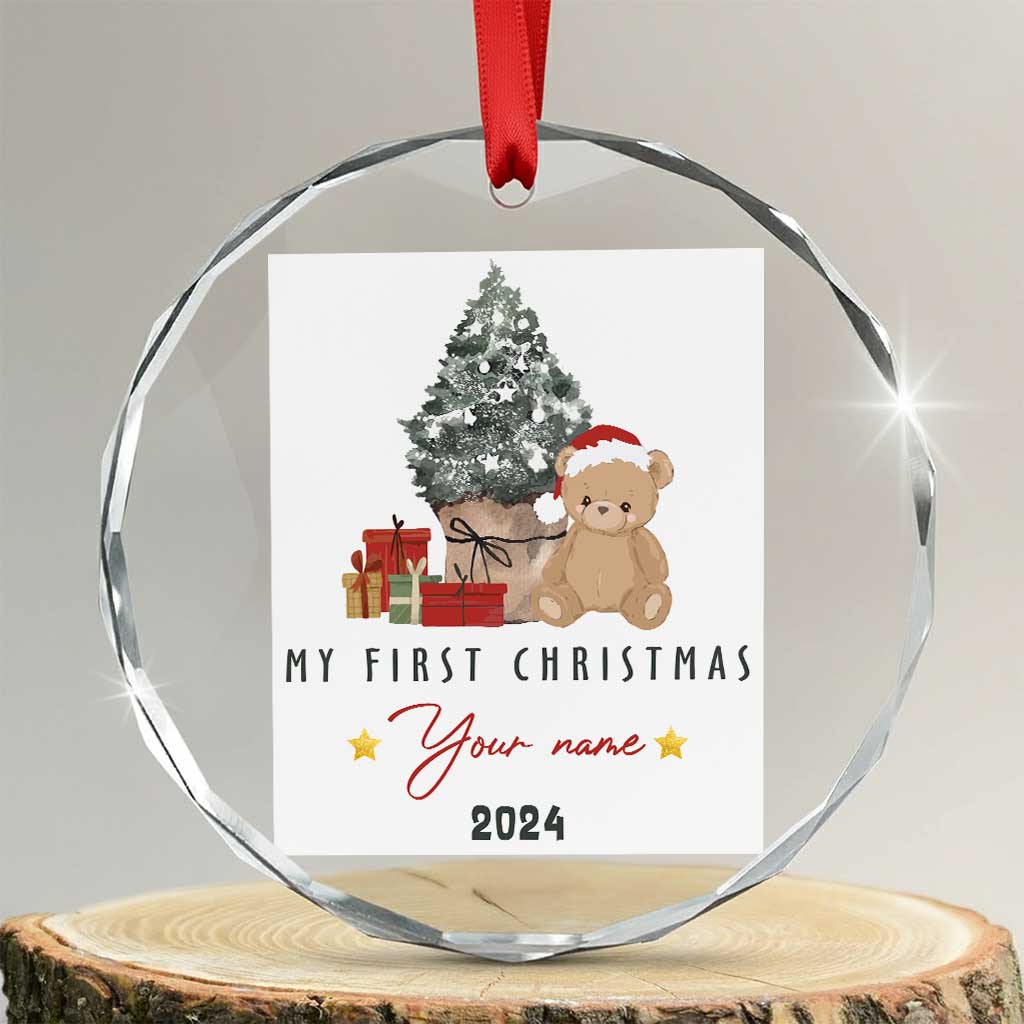 Personalized First Xmas Crystal Glass Ornament Custom Name Toys Xmas Tree TS11 Transparent Glass 3'' Circle Print Your Wear