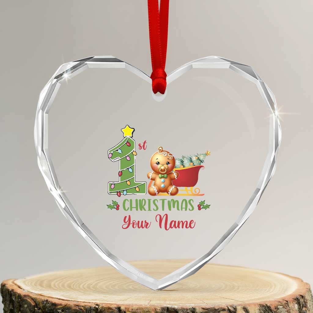 Personalized First Xmas Heart Crystal Glass Ornament Custom Name Baby Gingerbread My 1st Xmas TS09 Transparent Glass 3'' Heart Print Your Wear