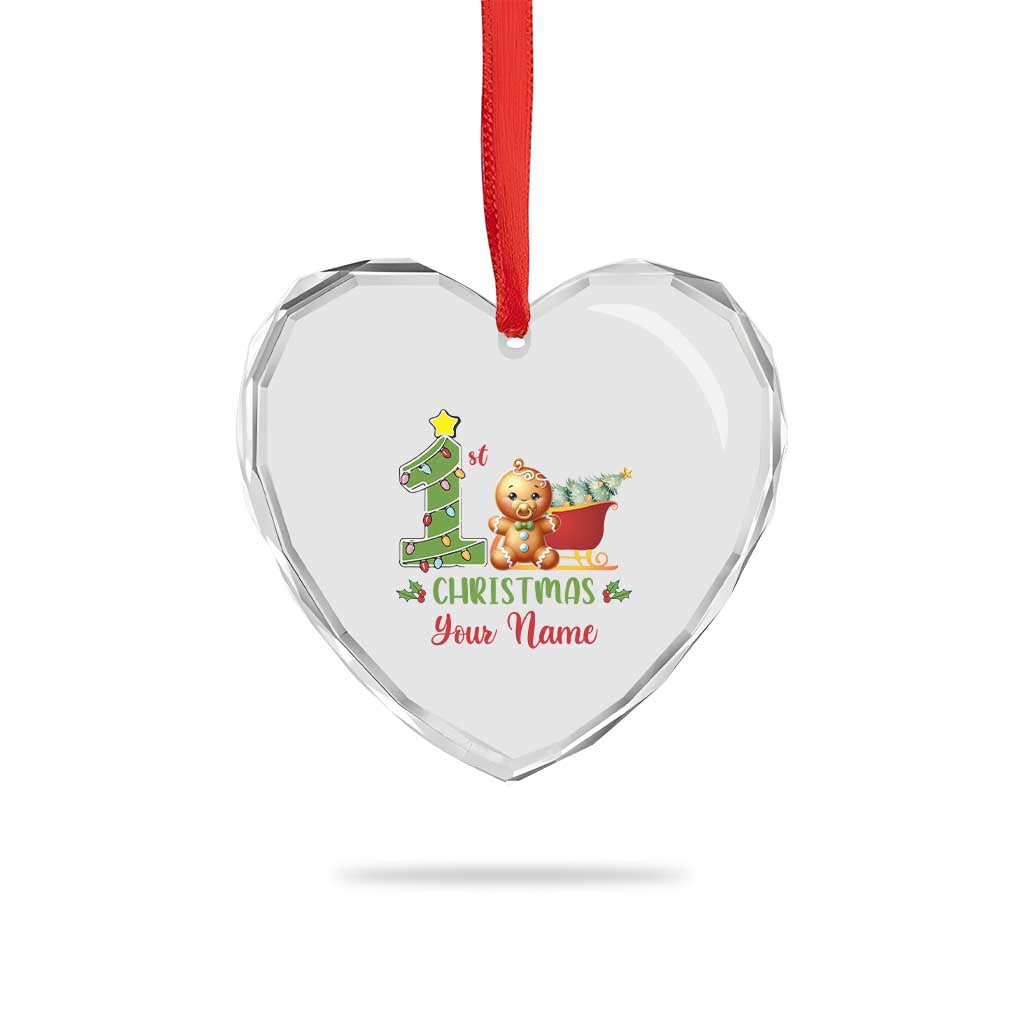 Personalized First Xmas Heart Crystal Glass Ornament Custom Name Baby Gingerbread My 1st Xmas TS09 Print Your Wear