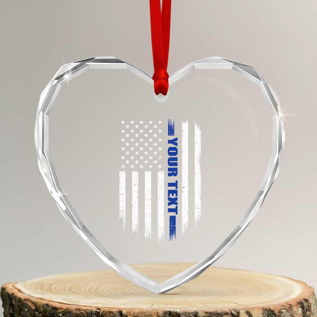 Personalized Police Heart Crystal Glass Ornament Custom Text Name Vintage American Flag Law Enforcement Gift