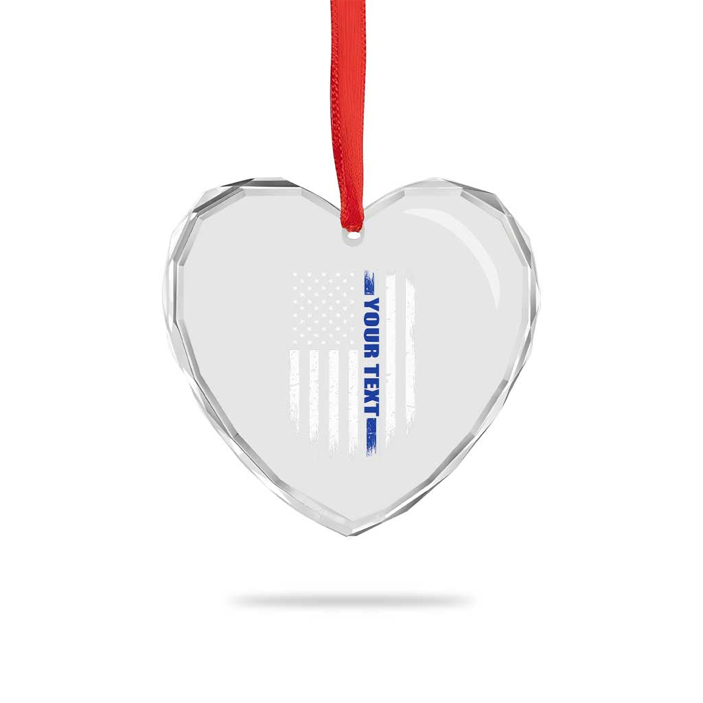 Personalized Police Heart Crystal Glass Ornament Custom Text Name Vintage American Flag Law Enforcement Gift