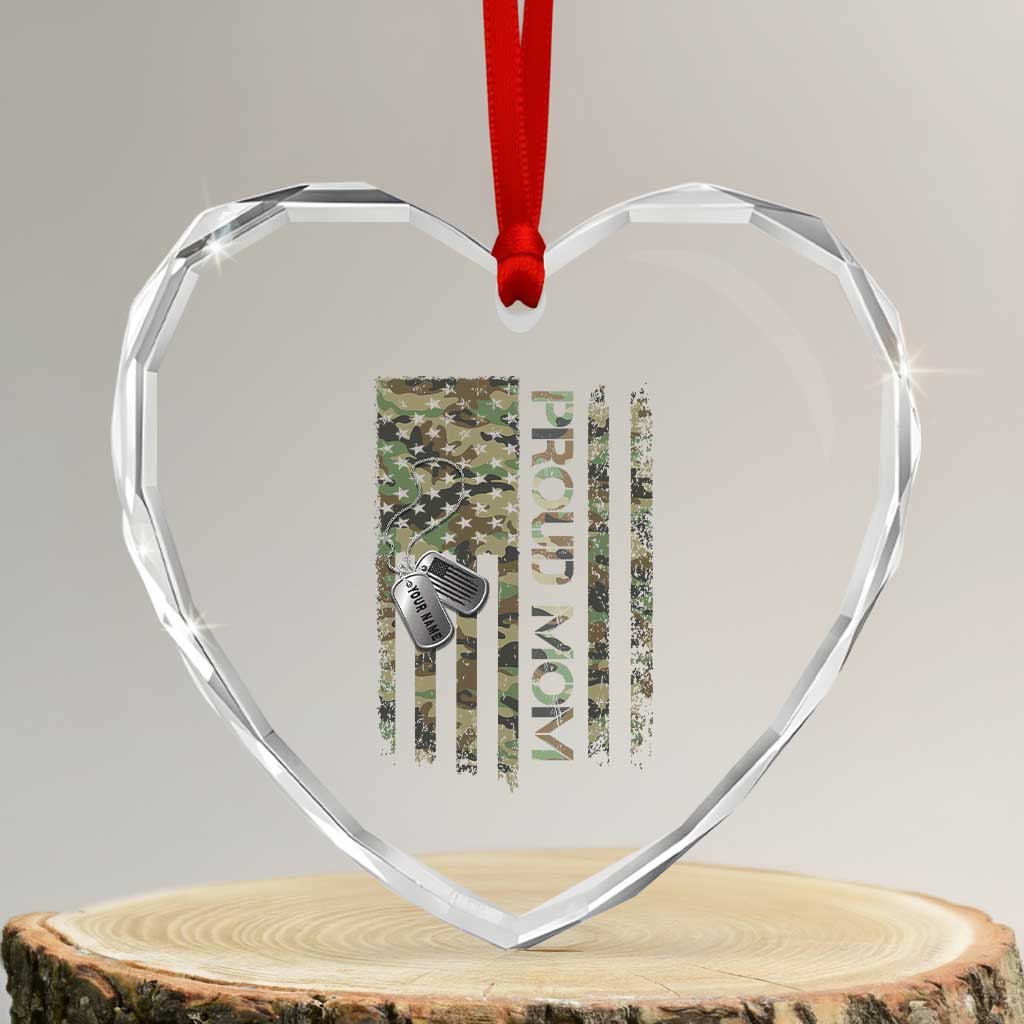 Personalized Proud Army Mom Heart Crystal Glass Ornament Custom Name Dog Tag Camo American Flag Gift TS10 Transparent Glass 3'' Heart Print Your Wear