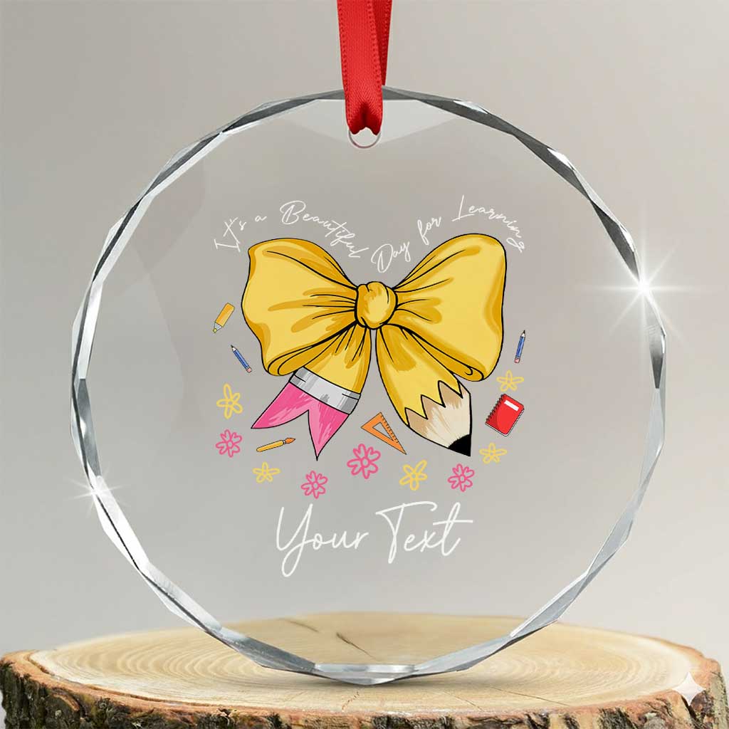 Personalized Teacher Coquette Bow Crystal Glass Ornament Custom Name Cute Teacher Appreciation Gift TS10 Transparent Glass 3'' Circle Print Your Wear