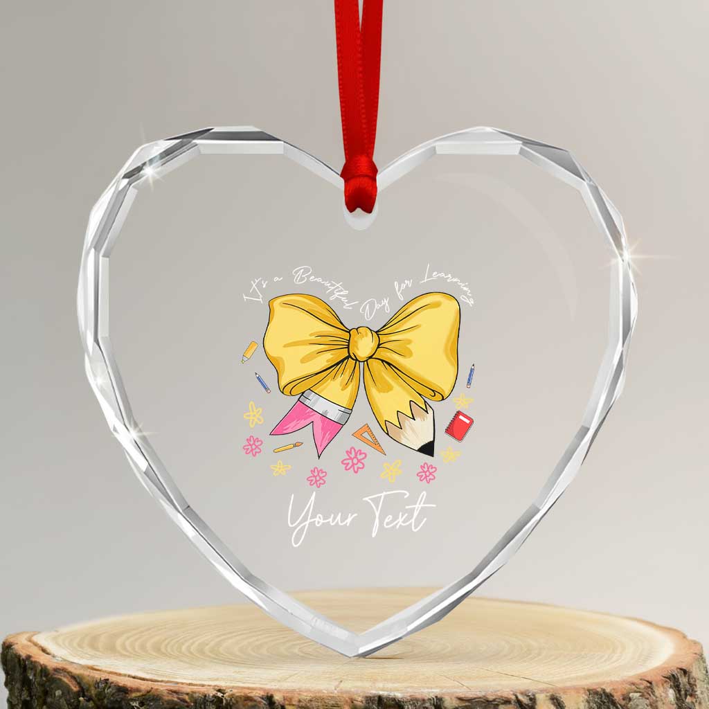 Personalized Teacher Coquette Bow Heart Crystal Glass Ornament Custom Name Cute Teacher Appreciation Gift TS10 Transparent Glass 3'' Heart Print Your Wear