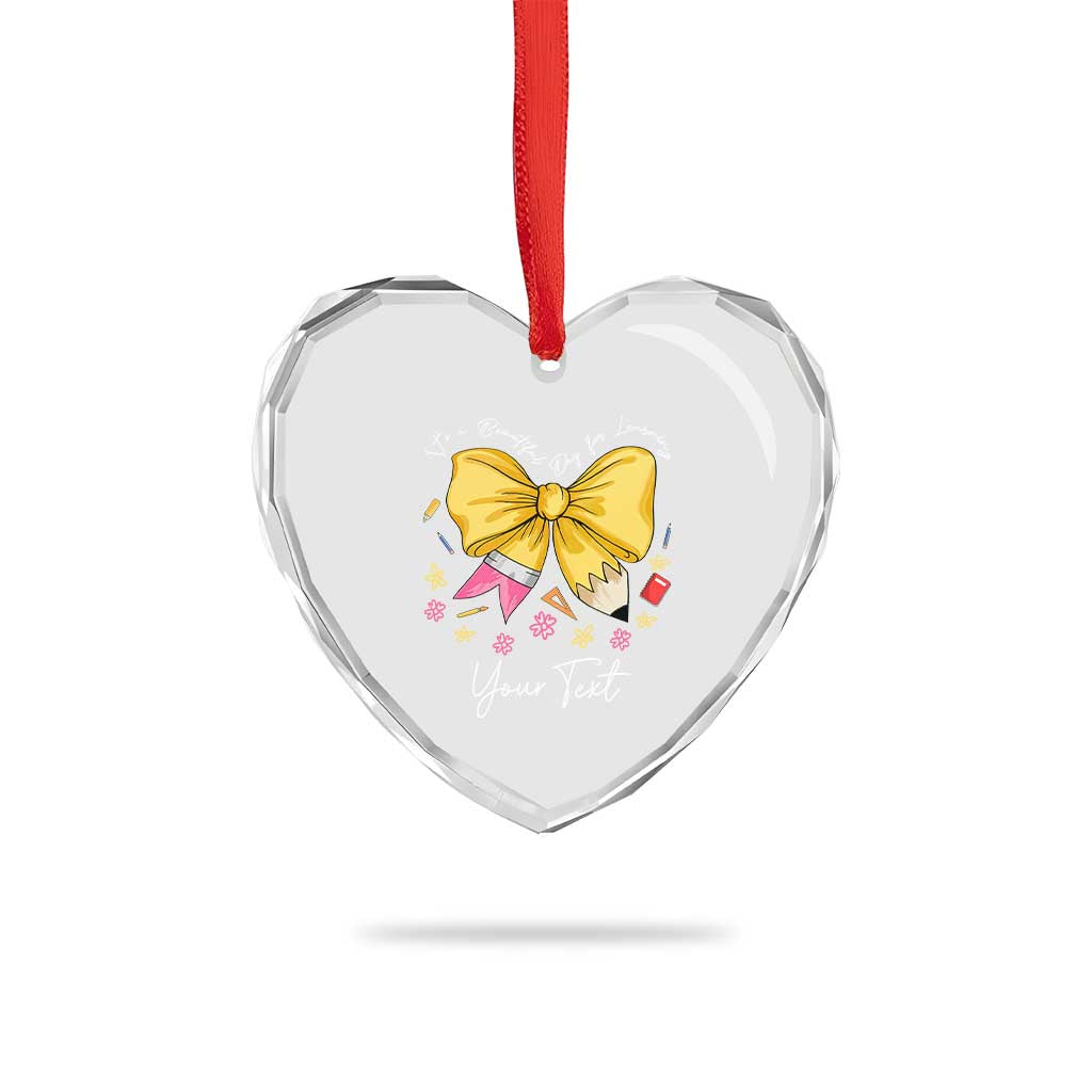 Personalized Teacher Coquette Bow Heart Crystal Glass Ornament Custom Name Cute Teacher Appreciation Gift TS10 Print Your Wear