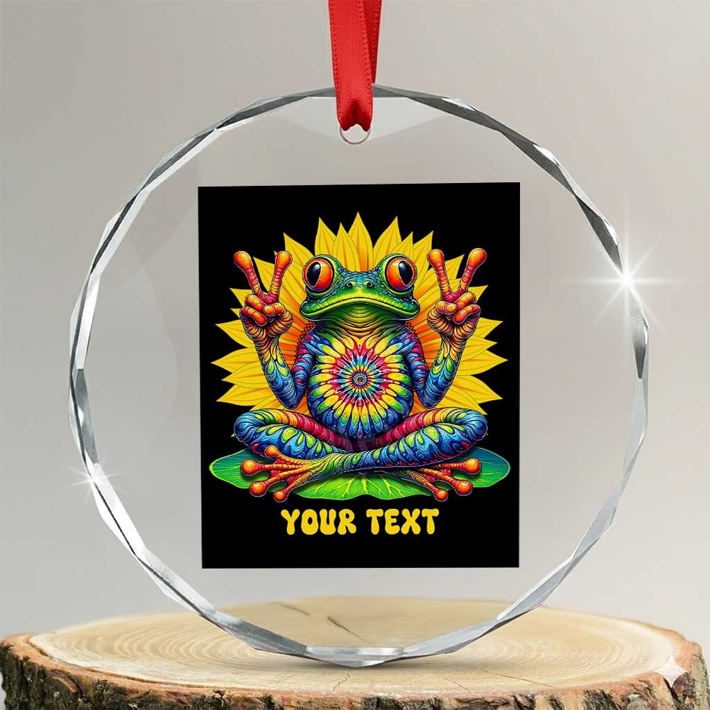 Personalized Tie Dye Hippie Frog Name Crystal Glass Ornament Custom Text Peace Sign Hippie Sunflower TS11 Transparent Glass 3'' Circle Print Your Wear