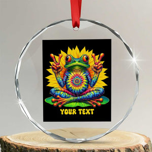 Personalized Tie Dye Hippie Frog Name Crystal Glass Ornament Custom Text Peace Sign Hippie Sunflower TS11 Transparent Glass 3'' Circle Print Your Wear