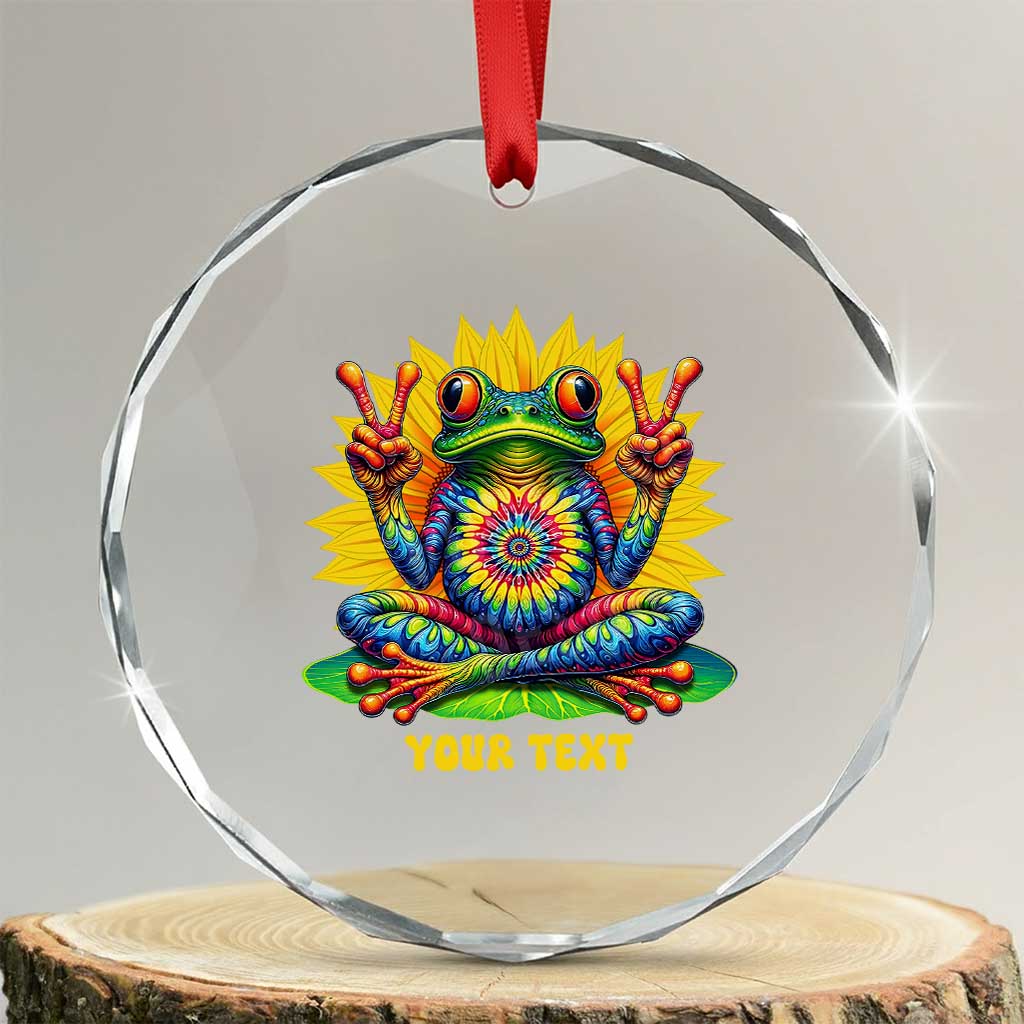 Personalized Tie Dye Hippie Frog Name Crystal Glass Ornament Custom Text Peace Sign Hippie Sunflower TS11 Transparent Glass 3'' Circle Print Your Wear
