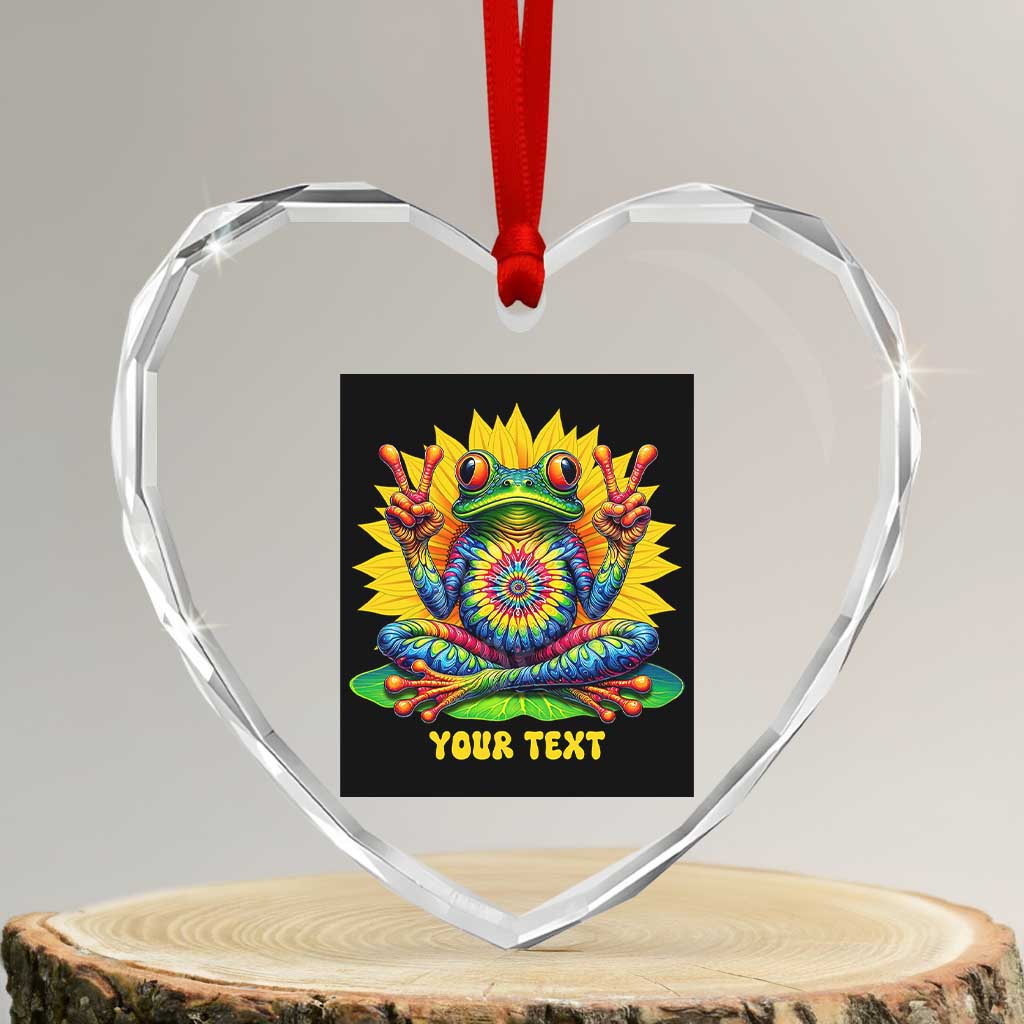 Personalized Tie Dye Hippie Frog Name Heart Crystal Glass Ornament Custom Text Peace Sign Hippie Sunflower TS11 Transparent Glass 3'' Heart Print Your Wear