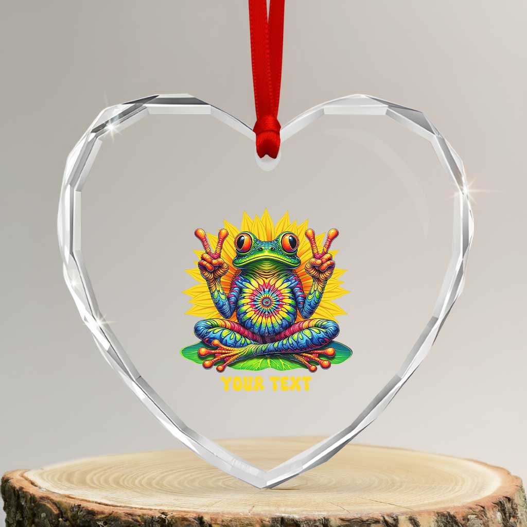 Personalized Tie Dye Hippie Frog Name Heart Crystal Glass Ornament Custom Text Peace Sign Hippie Sunflower TS11 Transparent Glass 3'' Heart Print Your Wear
