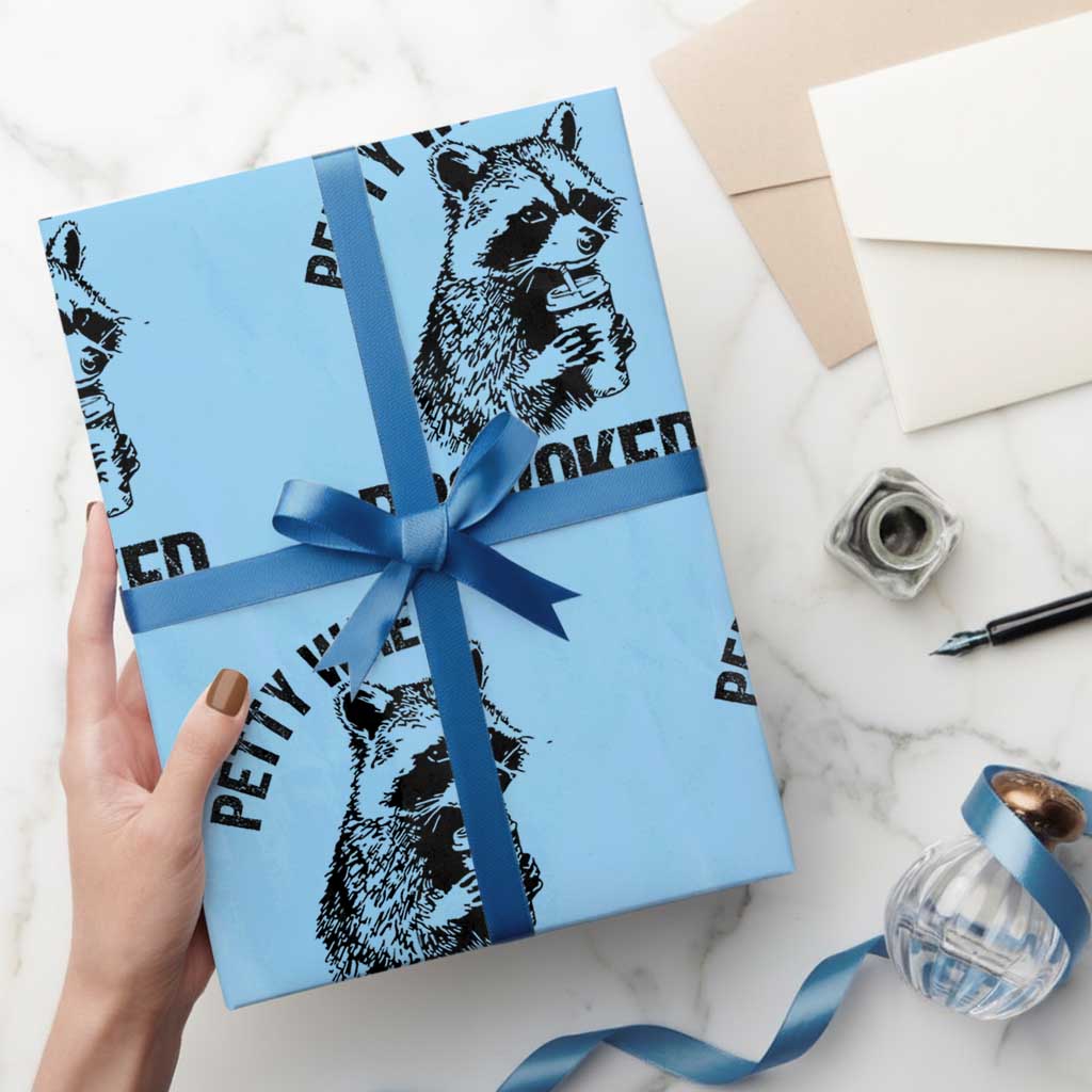 Petty When Provoked Wrapping Paper Roll Funny Raccoon Meme TS14 Light Blue Print Your Wear