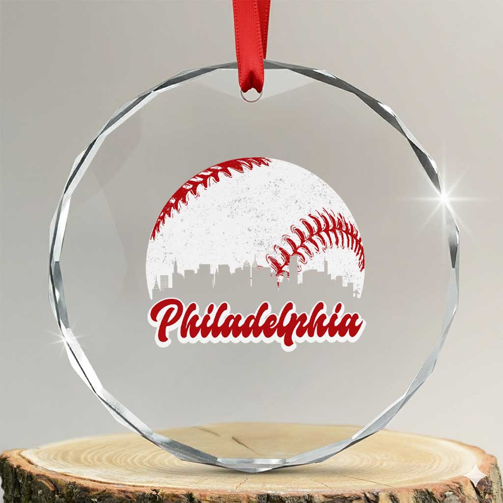 Philadelphia Baseball Crystal Glass Ornament Vintage Skyline City TS10 Transparent Glass 3'' Circle Print Your Wear