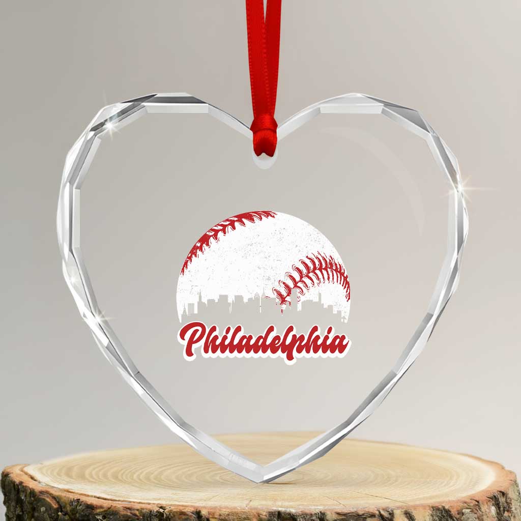 Philadelphia Baseball Heart Crystal Glass Ornament Vintage Skyline City TS10 Transparent Glass 3'' Heart Print Your Wear