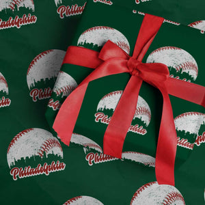 Philadelphia Baseball Wrapping Paper Roll Vintage Skyline City TS10 Green Print Your Wear
