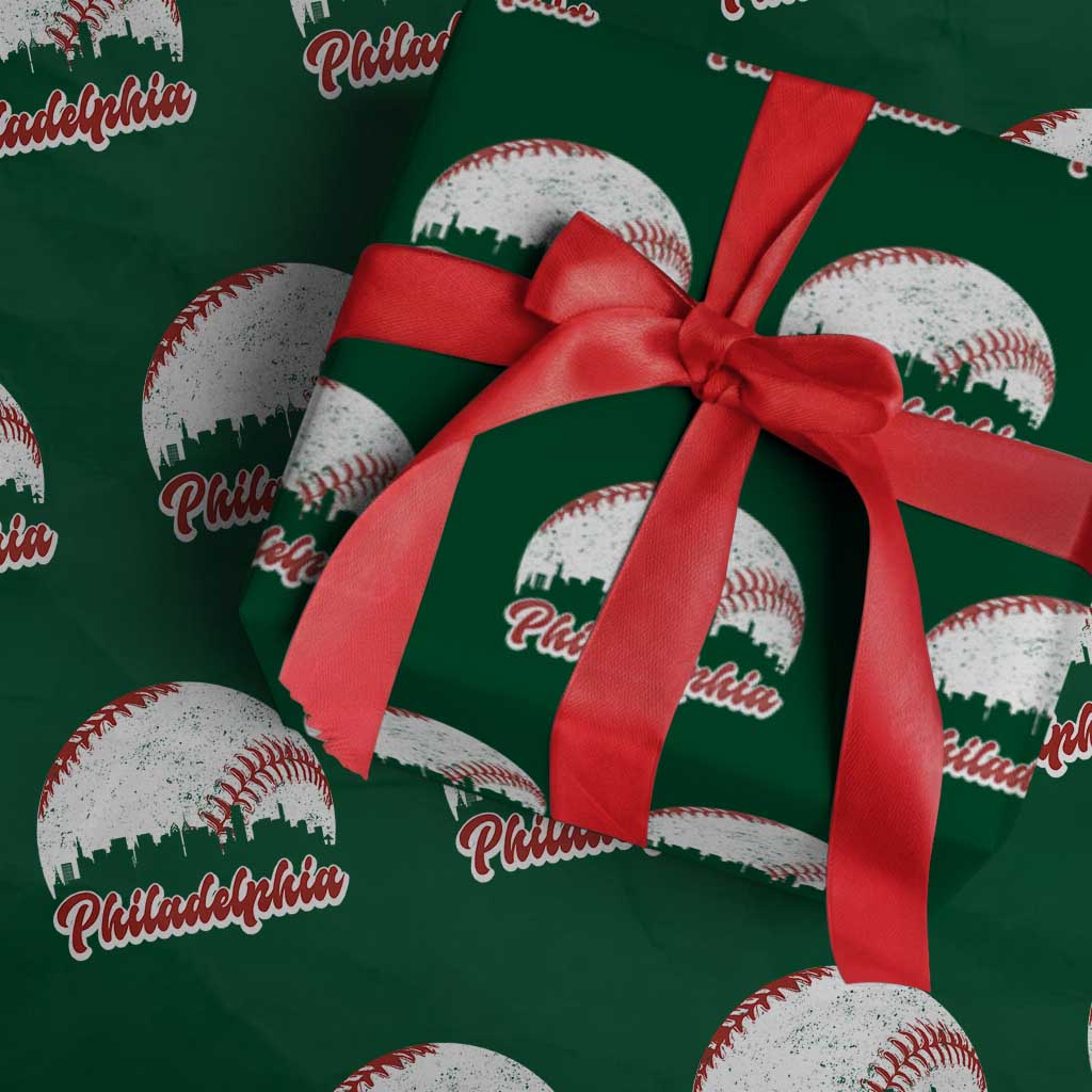 Philadelphia Baseball Wrapping Paper Roll Vintage Skyline City TS10 Green Print Your Wear