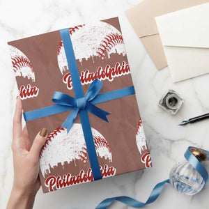 Philadelphia Baseball Wrapping Paper Roll Vintage Skyline City TS10 Mocha Print Your Wear