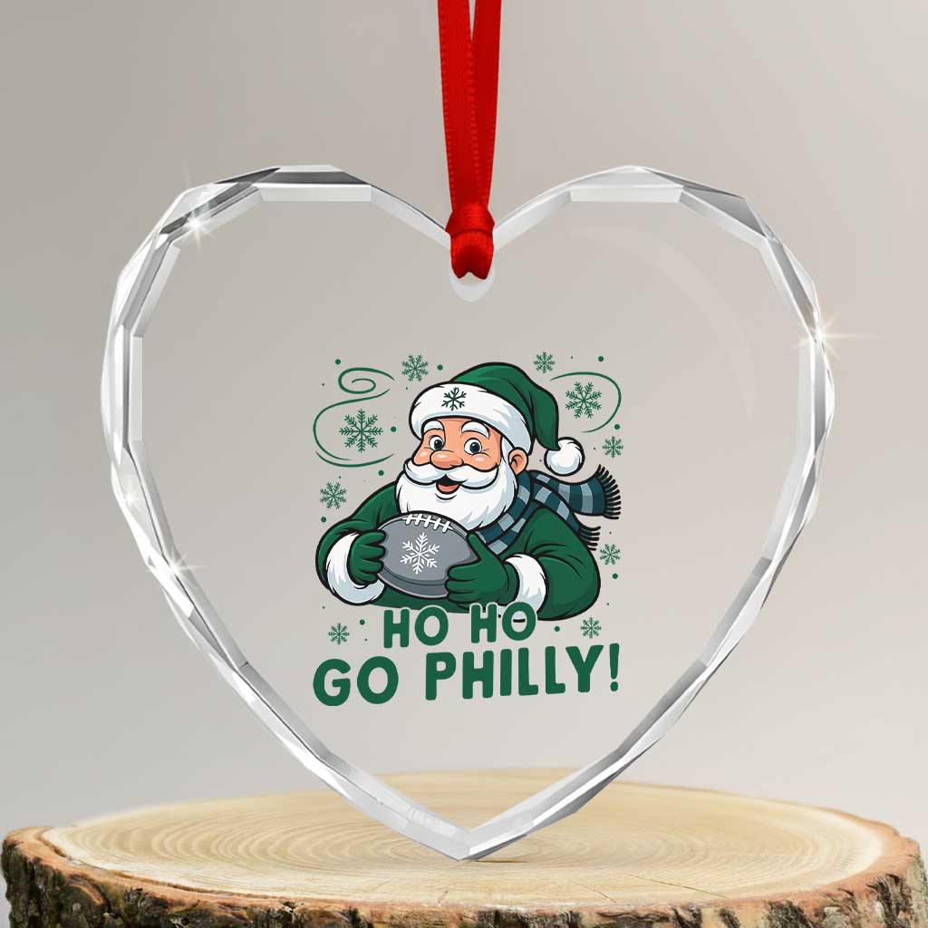 Funny Green Santa Ho Ho Go Philly Heart Crystal Glass Ornament Retro Nostalgic Philadelphia Pride Christmas Gift TS02 Transparent Glass 3'' Heart Print Your Wear