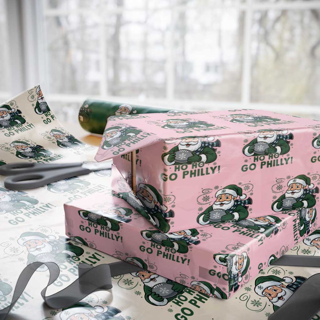 Funny Green Santa Ho Ho Go Philly Wrapping Paper Roll Retro Nostalgic Philadelphia Pride Christmas Gift TS02 Light Pink Print Your Wear