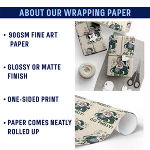 Funny Green Santa Ho Ho Go Philly Wrapping Paper Roll Retro Nostalgic Philadelphia Pride Christmas Gift TS02 Print Your Wear
