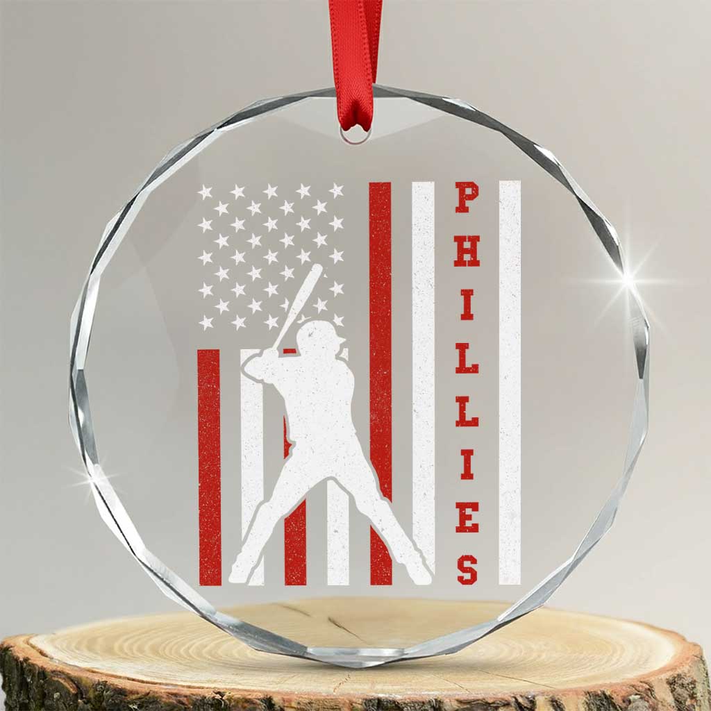 Phillies Baseball Crystal Glass Ornament Cool Distressed Philadelphia Red October US Flag TS10 Transparent Glass 3'' Circle Print Your Wear