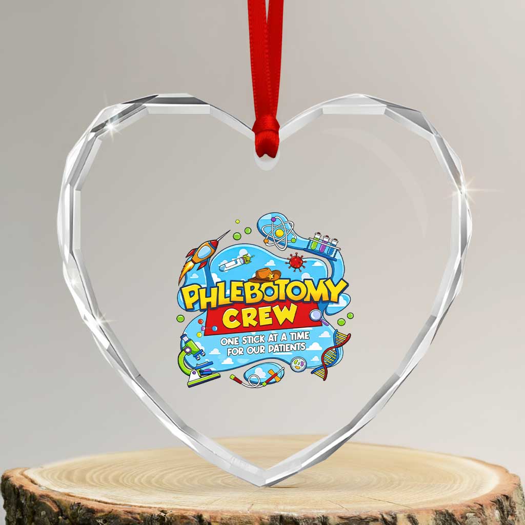 Phlebotomy Crew Lab Week 2026 Heart Crystal Glass Ornament One Stick At A Time Funny Phlebotomist Healthcare Lab TS02 Transparent Glass 3'' Heart Print Your Wear