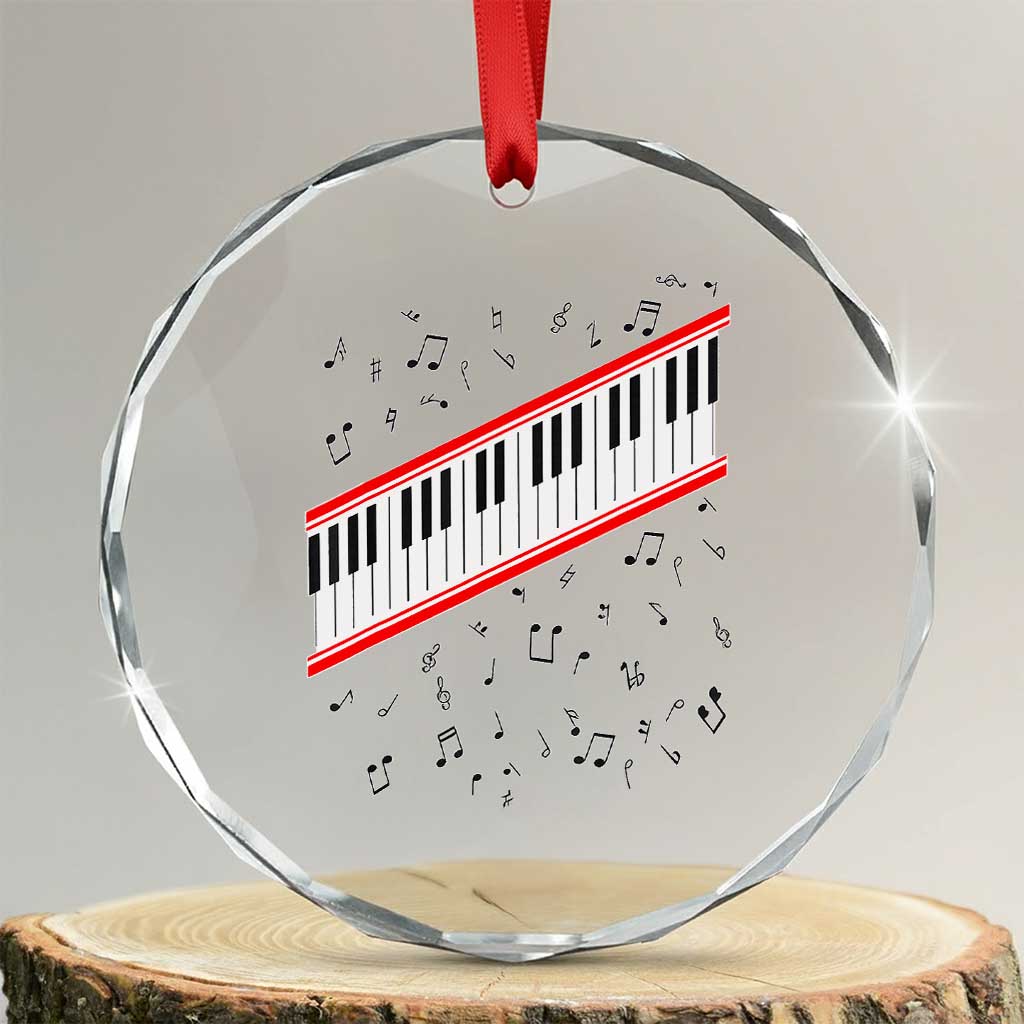 Piano Keyboard Graphic Crystal Glass Ornament Musical Notes Alignment Pianist TS02 Transparent Glass 3'' Circle Print Your Wear