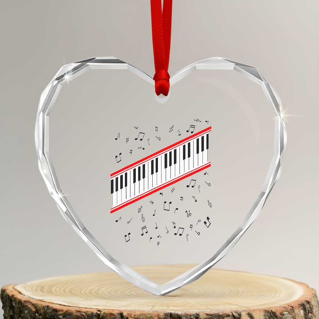Piano Keyboard Graphic Heart Crystal Glass Ornament Musical Notes Alignment Pianist TS02 Transparent Glass 3'' Heart Print Your Wear