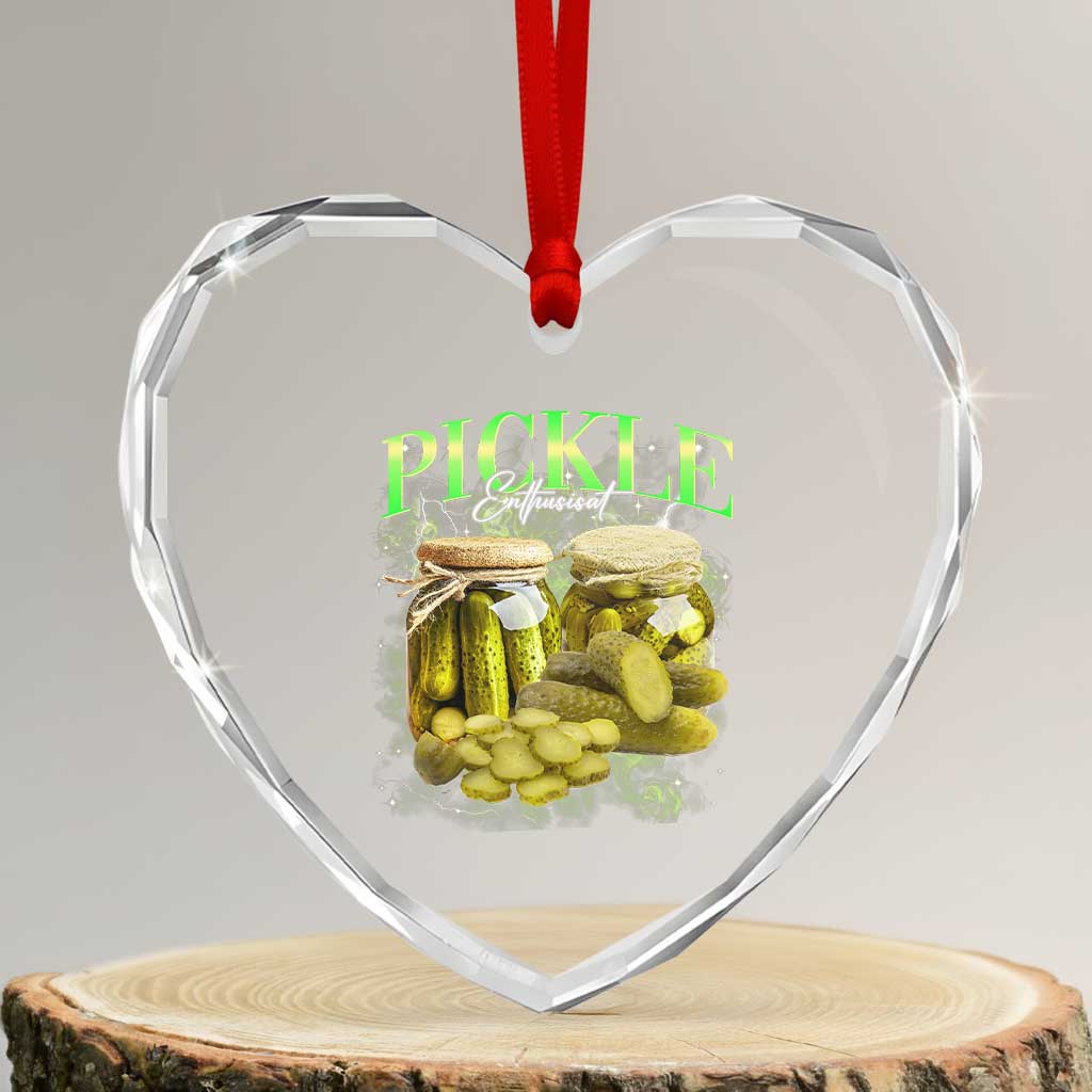 Pickle Lovers Heart Crystal Glass Ornament Retro Pickle Enthusiast Vintage 90s Graphic TS10 Transparent Glass 3'' Heart Print Your Wear