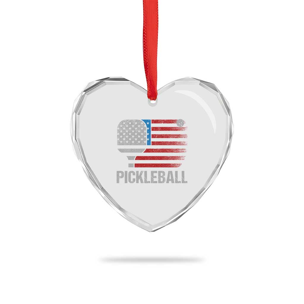 Pickleball Lover Vintage American Flag Heart Crystal Glass Ornament 4th of July TS11 Print Your Wear