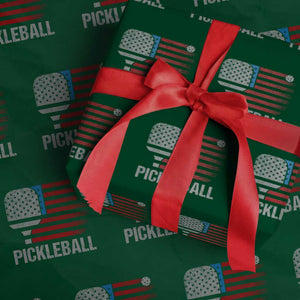 Pickleball Lover Vintage American Flag Wrapping Paper Roll 4th of July TS11 Green Print Your Wear