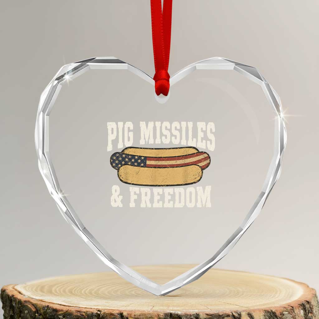 Pig Missiles And Freedom 4th of July Patriotic Hotdog Heart Crystal Glass Ornament TS11 Transparent Glass 3'' Heart Print Your Wear