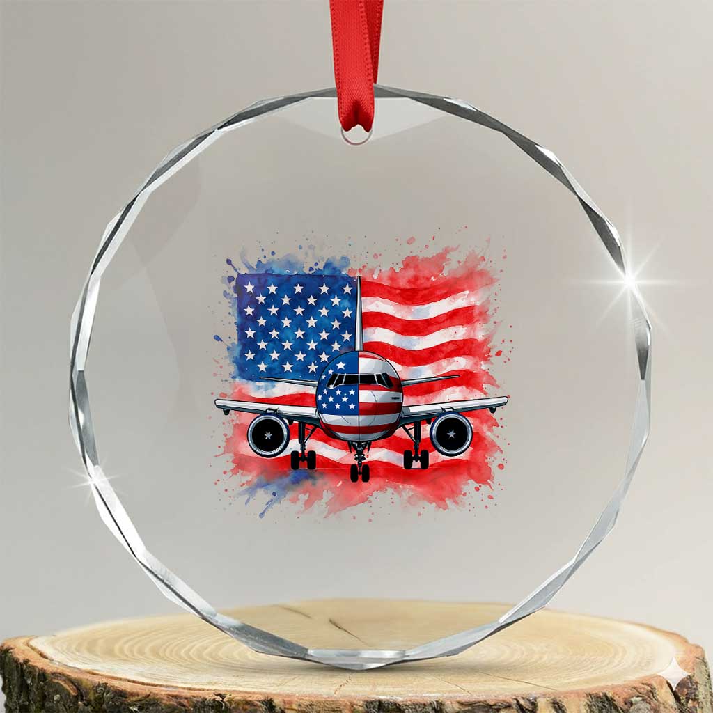 Pilot Airplane Patriotic American Flag Plane Aviation Crystal Glass Ornament TS14 Transparent Glass 3'' Circle Print Your Wear