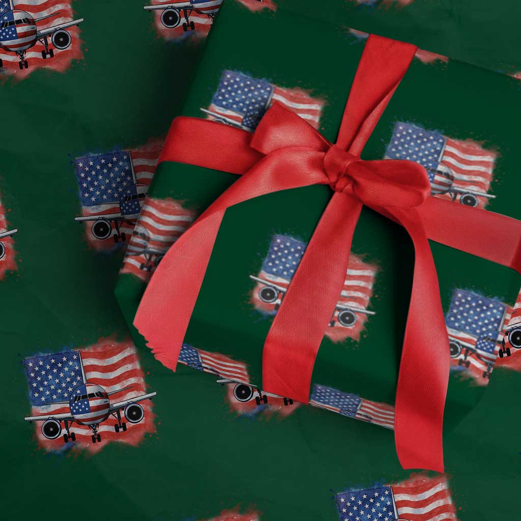 Pilot Airplane Patriotic American Flag Plane Aviation Wrapping Paper Roll TS14 Green Print Your Wear