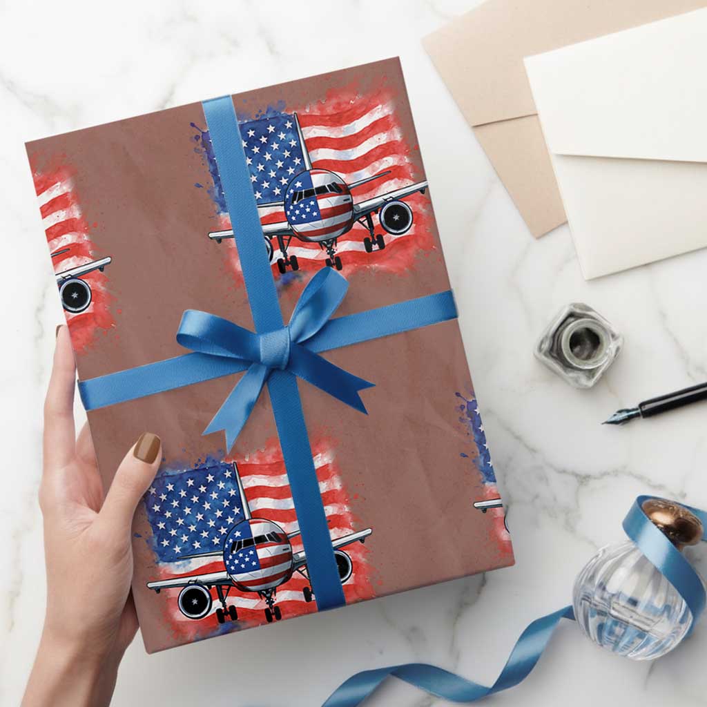 Pilot Airplane Patriotic American Flag Plane Aviation Wrapping Paper Roll TS14 Mocha Print Your Wear