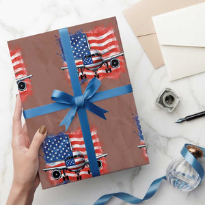 Pilot Airplane Patriotic American Flag Plane Aviation Wrapping Paper Roll TS14 Mocha Print Your Wear